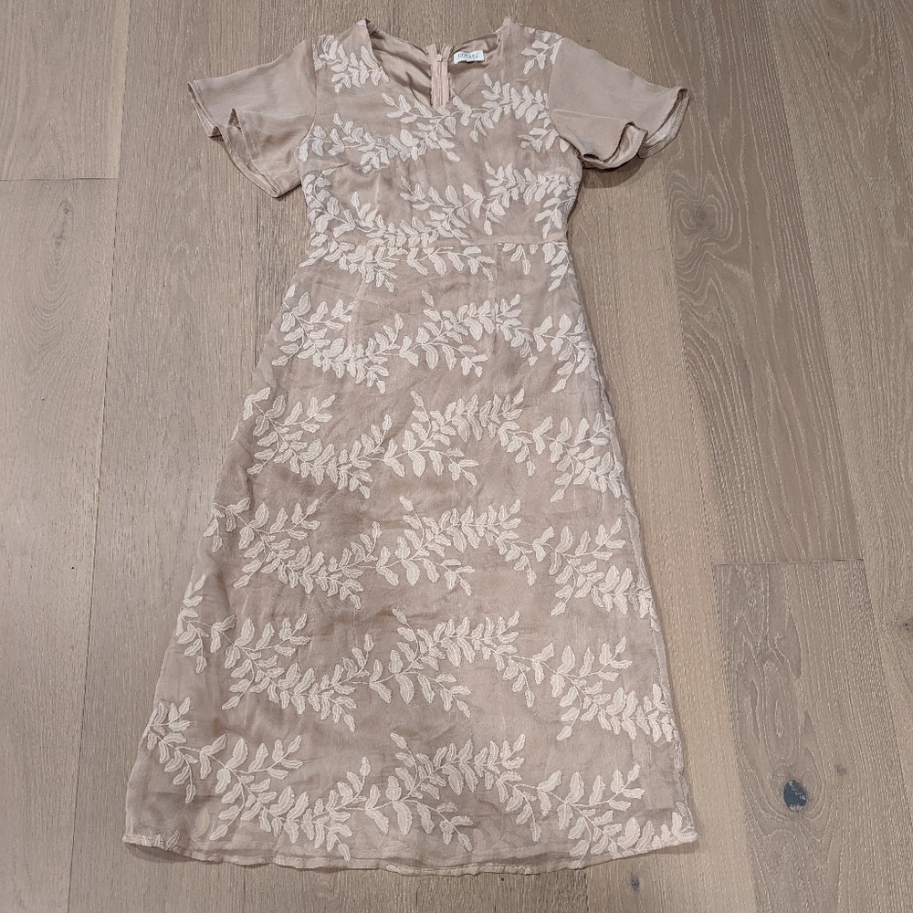 Elegant Cream and Tan Dress